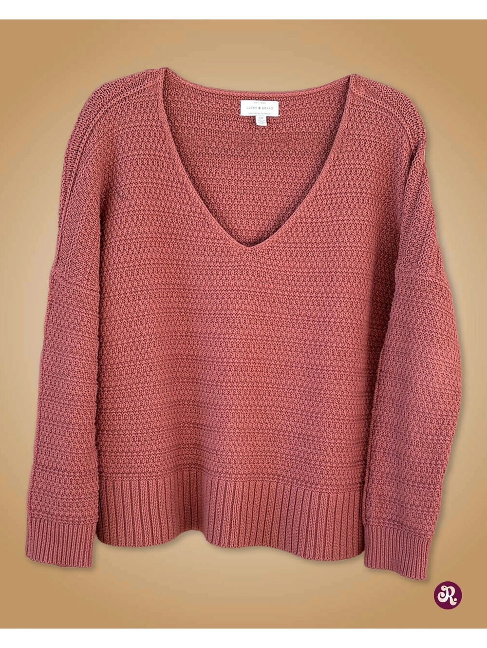 Lucky Brand Textured V-Neck Sweater in Rust
